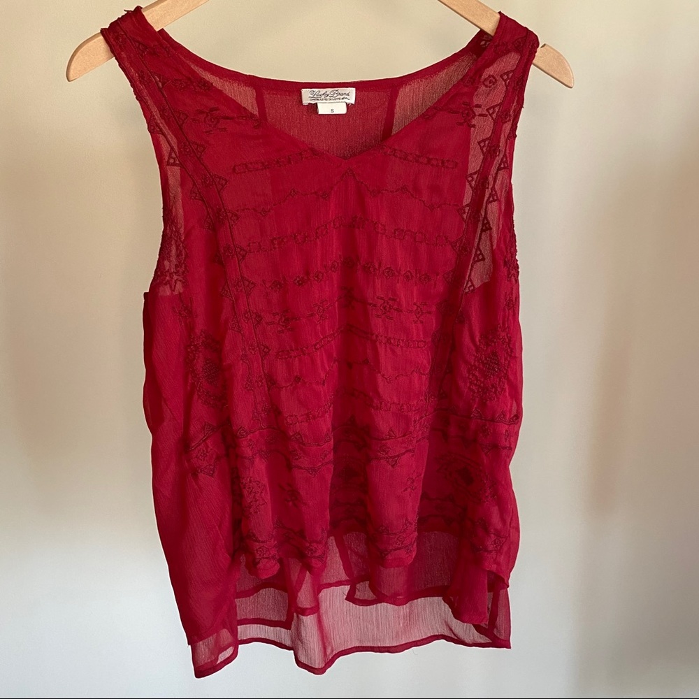 Lucky Brand Red Sheer Tank Top